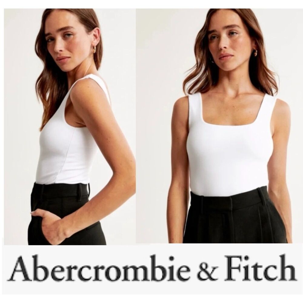 NWT SZ L Abercrombie & Fitch Soft A&F Double-Lined Square-Neck White Bodysuit